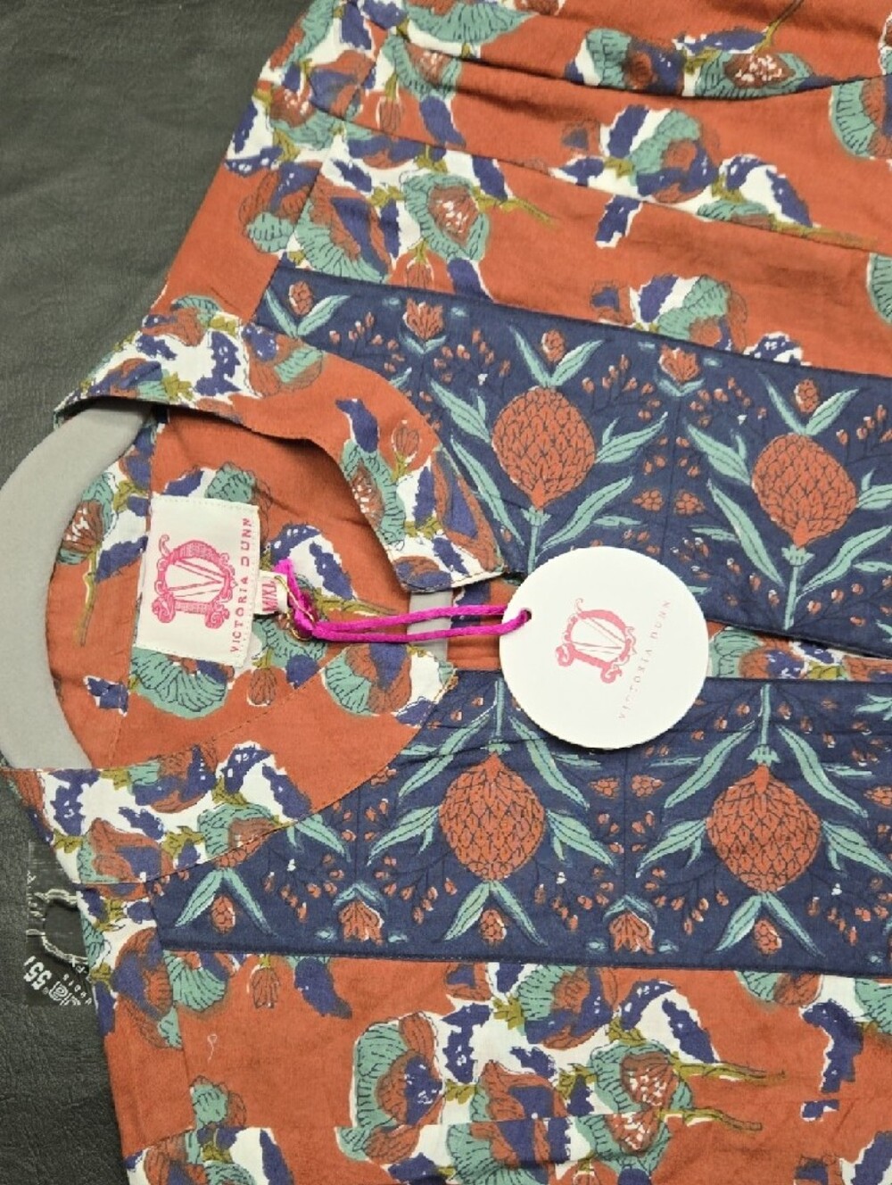 Victoria Dunn Rust Floral Maxi Dress with Navy Border - Picture 3 of 3